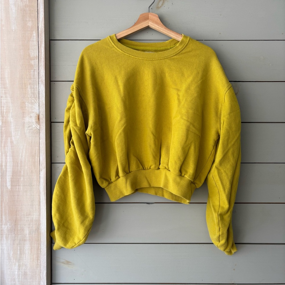 FP Beach Ruched Sleeve Cropped Sweatshirt – Chartreuse – XS